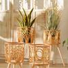 Handmade Braid Artificial Rattan Plastic Flower Pot with Stand Plant Storage Stand DIY Nursery Pots Home Decorations