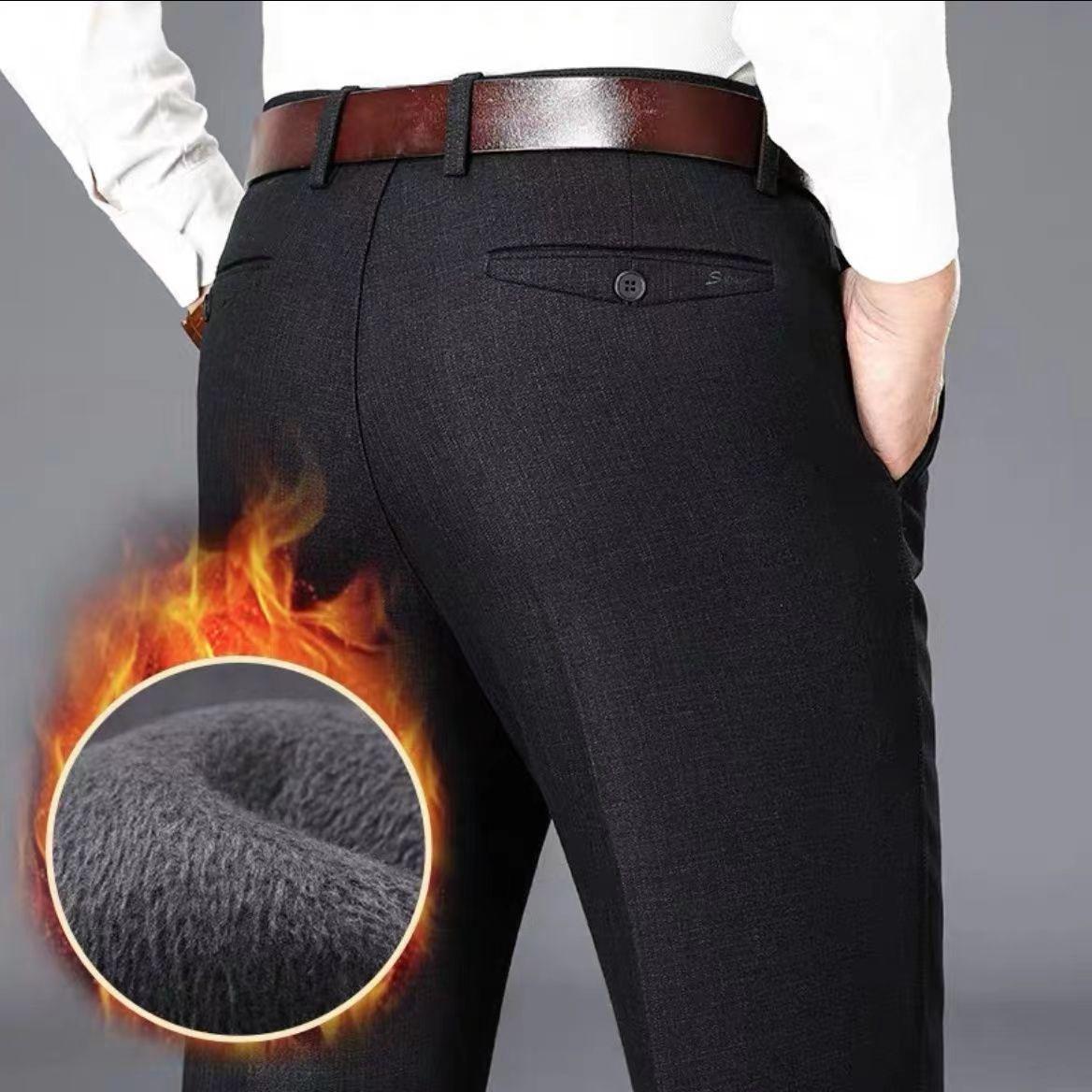 

Чоловічі штани Зима Нові ділові повсякденні флісові штани Модні високоякісні еластичні прямі класичні чорні сині потовщені штани 34 холодний колір чорний