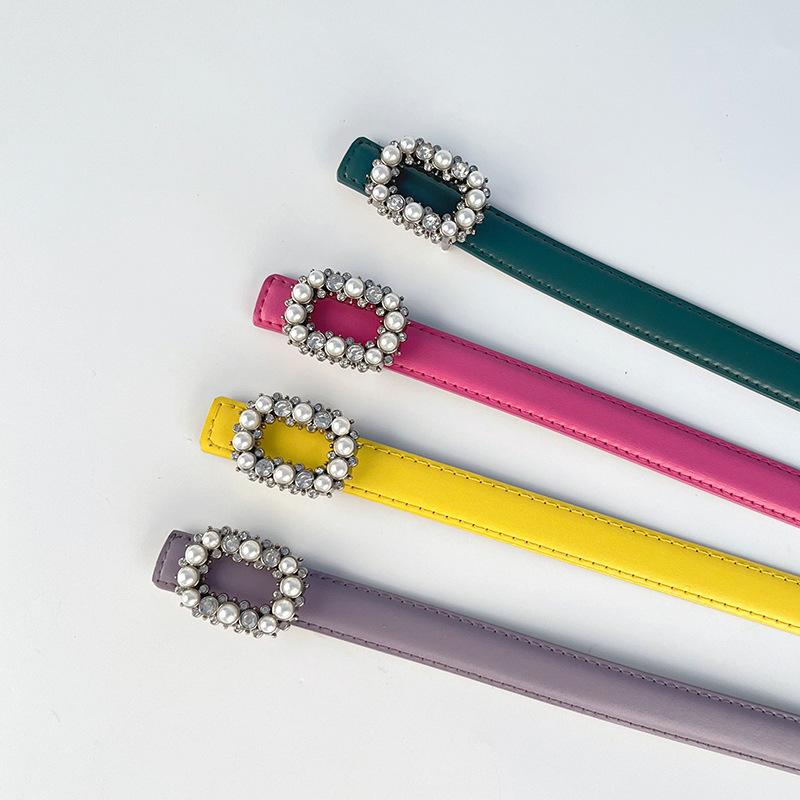 Slim Genuine Leather Women's Belt Decorative Casual Pants Jeans Inlaid with Pearl Rhinestones Sweet and Fashionable Women's Belt