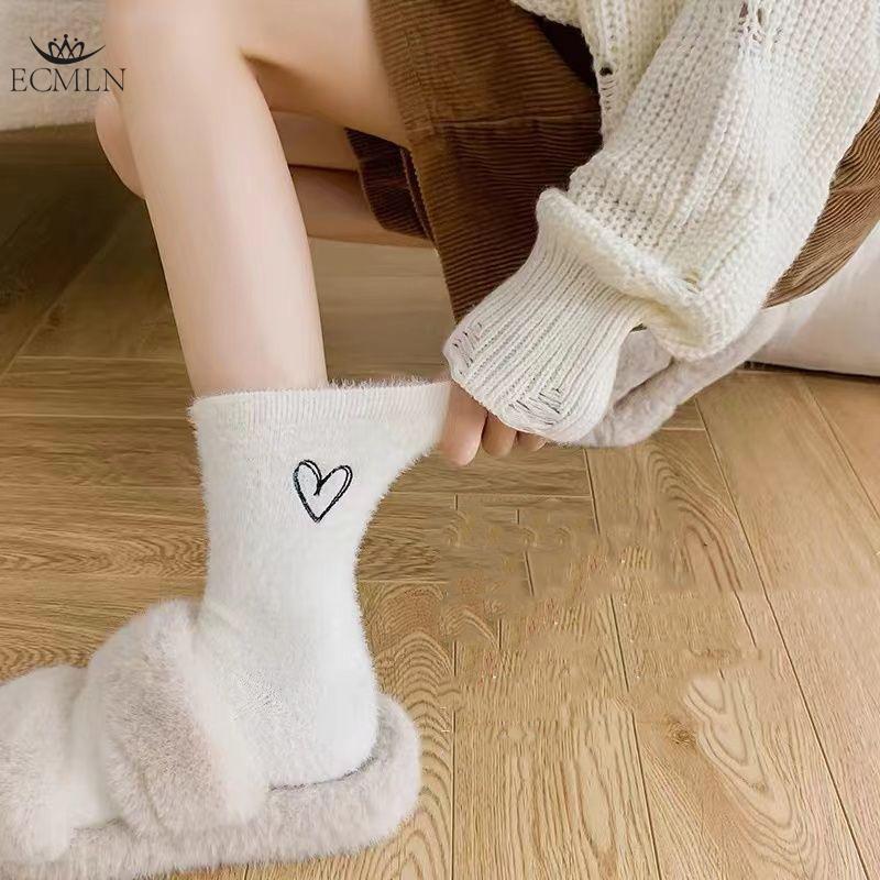Women's Mink Velvet Socks Mid-tube Autumn and Winter Plush Thickened Socks Furry Love Black and White Sleep Plush Socks