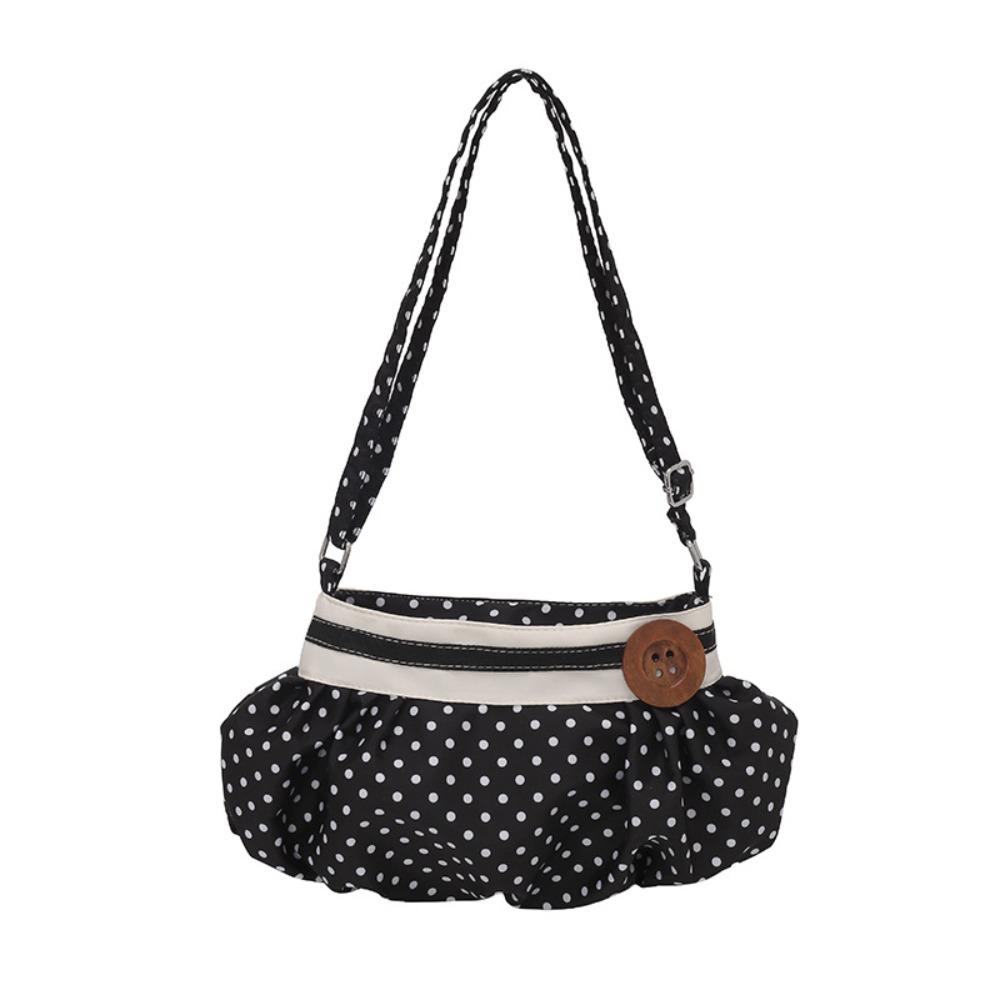 Cute Polka Dot Shoulder Bag Canvas Printing Handbag Sweet Pleated Underarm Bag  Ladies чёрный