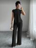 European Women's Solid Color Short-sleeve T-shirt & Ribbed Pants Set - 2025 Style