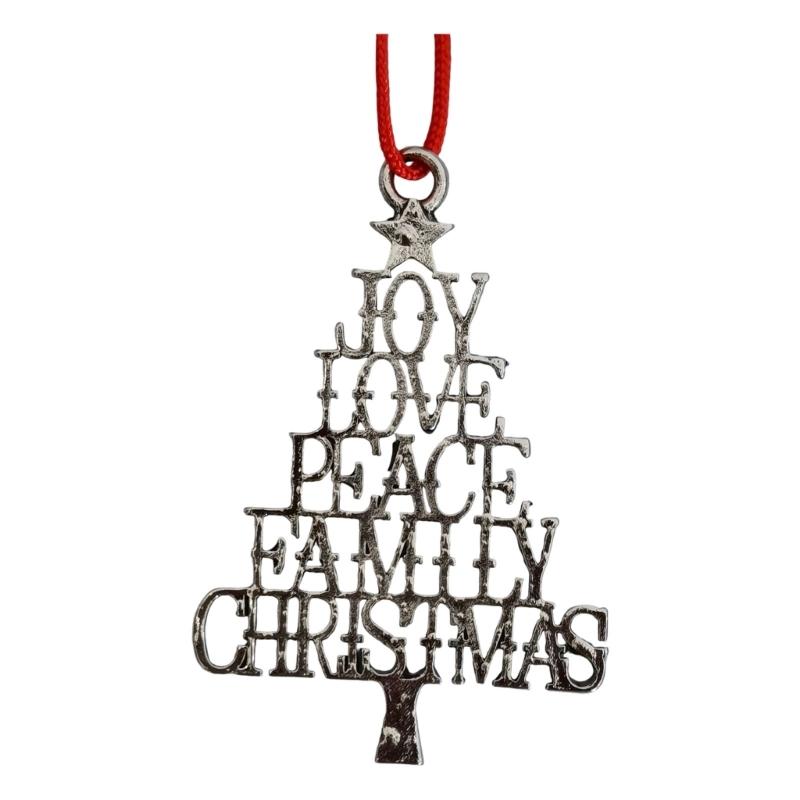 Silver Alloy Christmas Tree Decoration with Hanging Cord for Wreath Window Hook Holiday Tree Hanging Ornament for Home Display