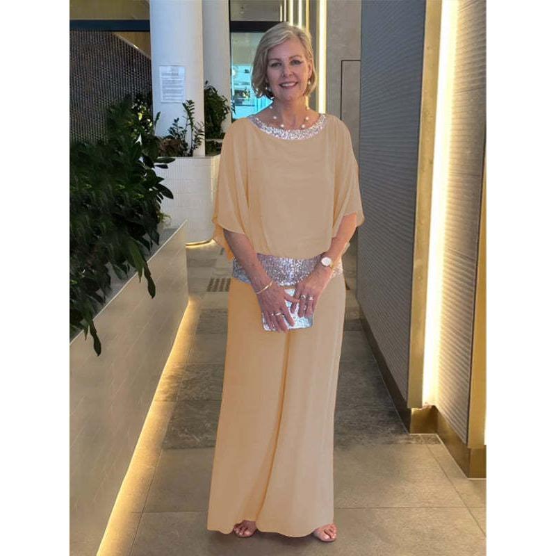 YYFS Damenmode Casual Frühling Herbst Einfarbig Druck 1/2 Ärmel O Hals Hosen Hosen Anzüge