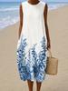 Sleeveless dress 26 new shrink pleated large version loose casual round neck digital printing - bamboo hemp