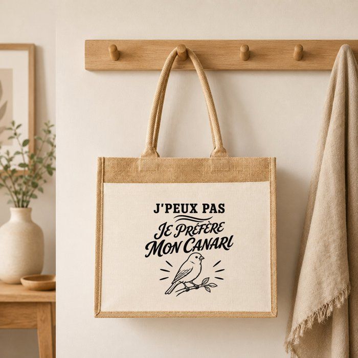 Cabas jute - PLANETEE - Collection « J'peux pas minimaliste » - Toile de jute et coton - 21 L (43×33×21 cm) - Anses 65 cm
