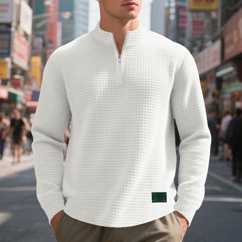 Herren Freizeit Jacquard Stehkragen Halbreißverschluss Sweatshirt für Frühling & Herbst