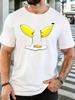 Creative Banana And Fried Egg Cartoon Print Unisexs Breathable Cotton Round Neck Short Sleeve Humor Casual Daily Streetwear Top