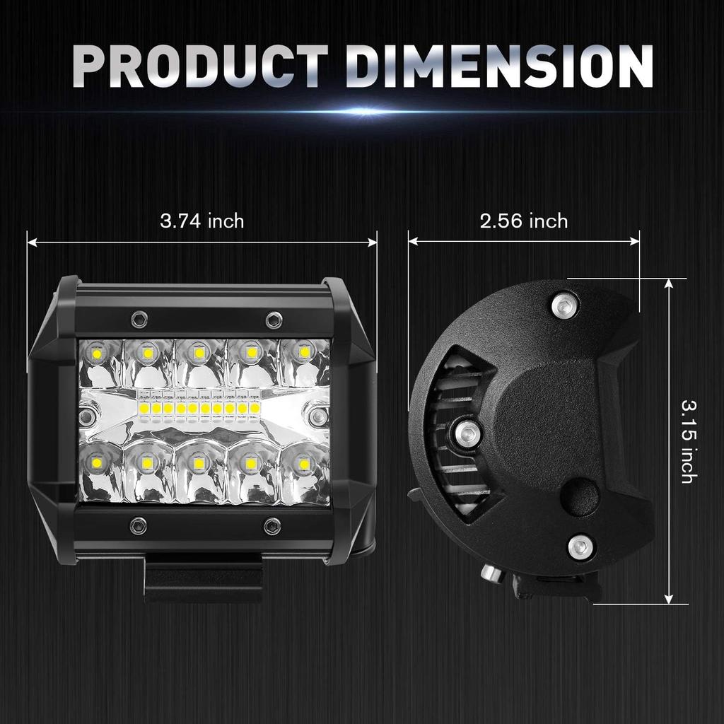 LED Light Pods, AAIWA 4 Inch 120W LED Light Bar 12000LM Spot Flood Combo Off Road Light Triple Row LED Work Light Driving Fog Light for Pickup Truck