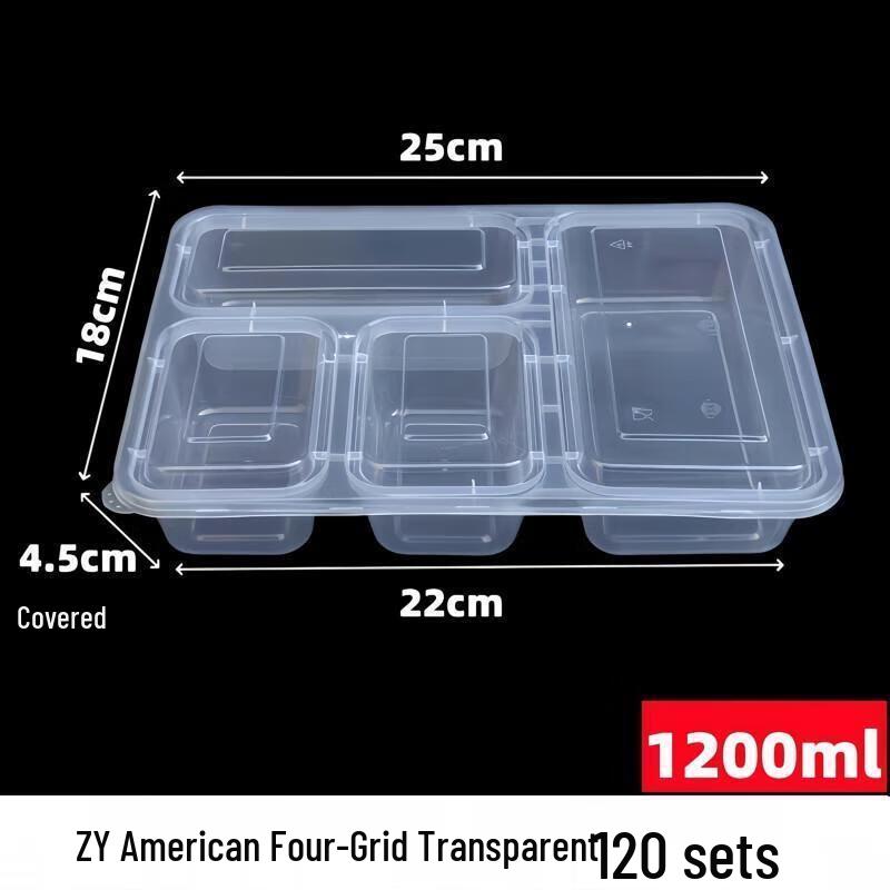 JingJingRS 1200ml 4-Compartment Disposable Food Container Bases (120 Pack)
