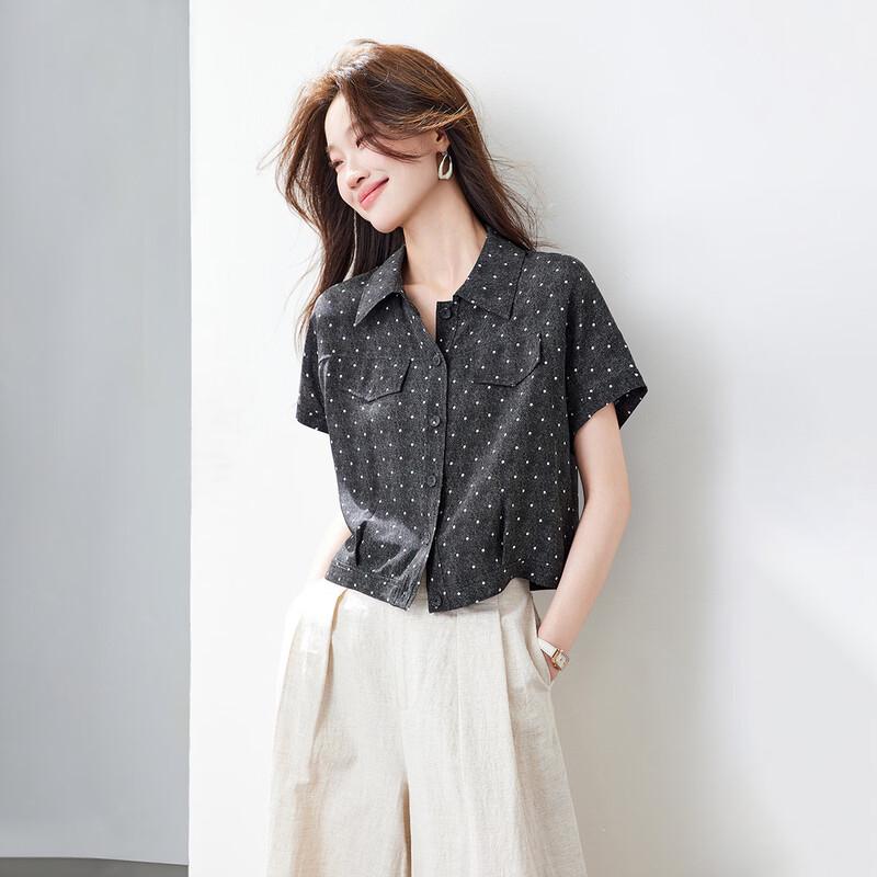 Srcr 100% Silk Crepe Polka Dot Short Sleeve T-Shirt