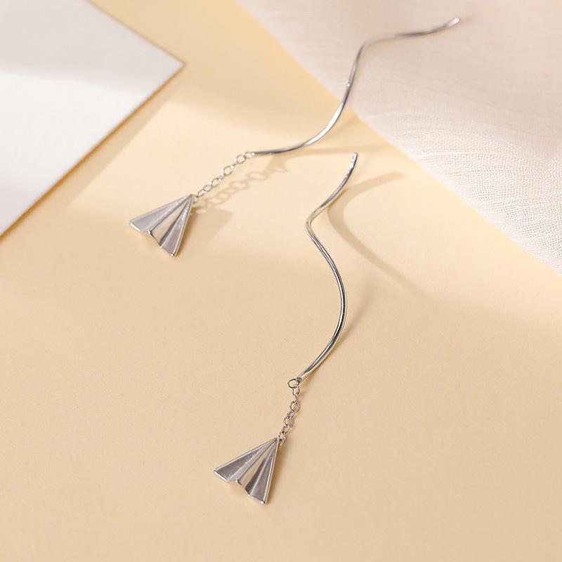 Banyan Tree Silver Paper Airplane Tassel Earrings: Simple, Nostalgic & Trendy Design