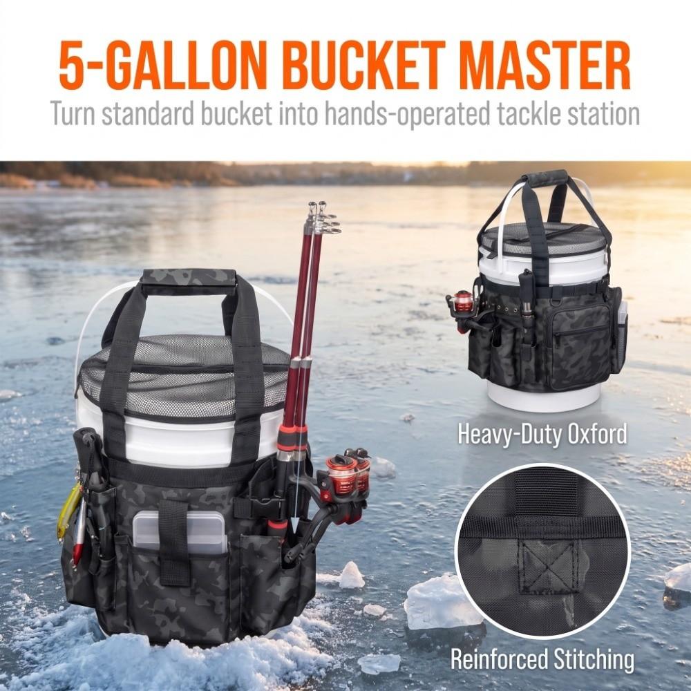 Camouflage Fishing Bucket Organizer Multi-Pocket Bucket Gear Bag Bucket Tool Bag  Outdoor Fishing