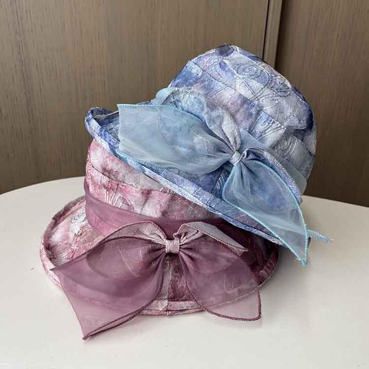 Female summer breathable bucket hat in the elderly mother organza flower pot hat sunscreen sun hat cool hat