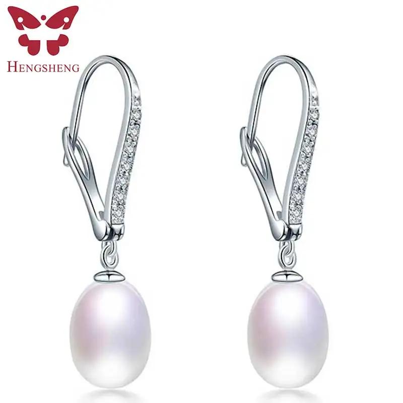 HENGSHENG Pearl Dangle Earrings Earrings 8-9mm Natural Teardrop Pearls Bridal Bridesmaid 925 Sterling Silver Earrings белый