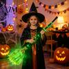 Stage Performance Equipment Halloween Witch Broom with Green LED Light, Glowing Cosplay Wizard Fluffy Straw Broomstick Broomstick, Costume Prop