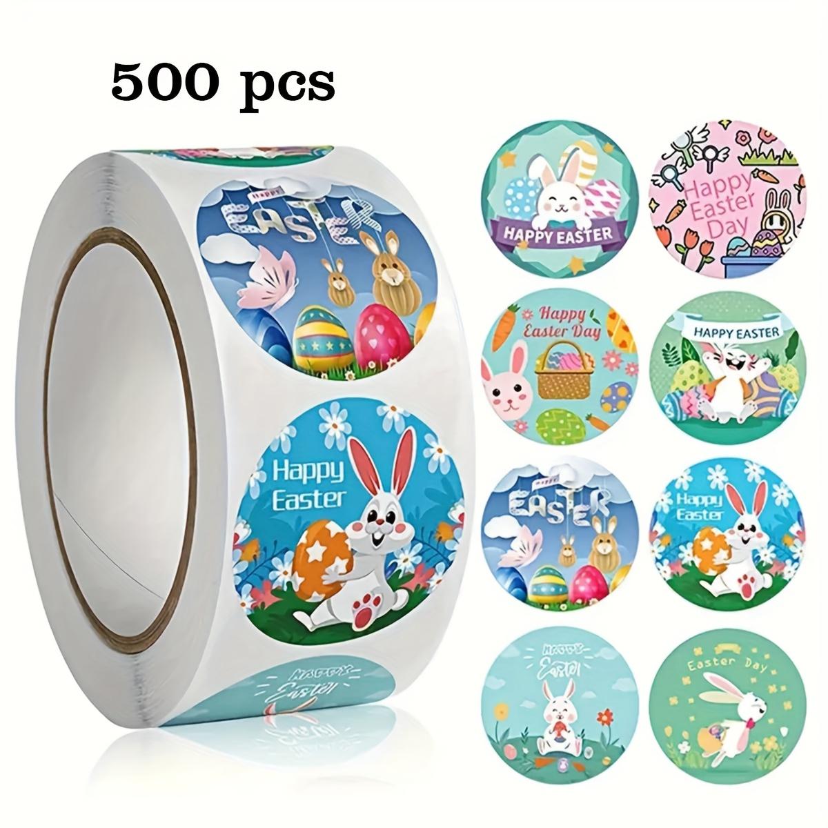 

500 штук в рулоне Круглая наклейка для вечеринки на Пасху Набор наклеек «Счастливая весна» с кроликом Детские пасхальные наклейки Наклейки для дневника Пасхальные подарочные этикетки As Picture
