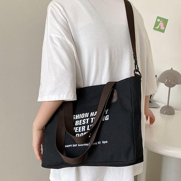Korean Style Large Capacity Canvas Tote & Crossbody Bag for Women - Trendy Student Handbag