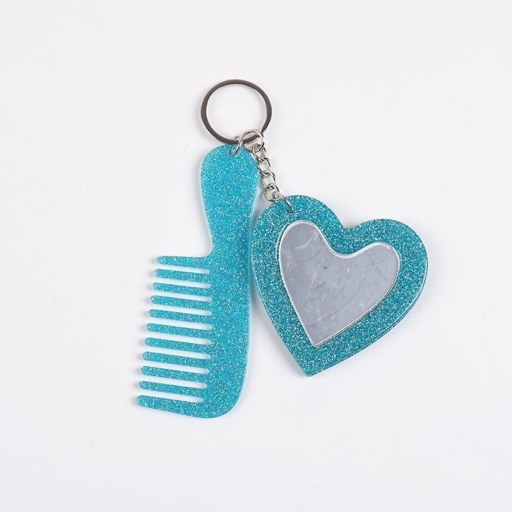Mini Heart Makeup Mirror Comb Keychain Women Bag Pendant Simple Car Keyring Backpack Mobile Phone Decorative Jewelry Gifts