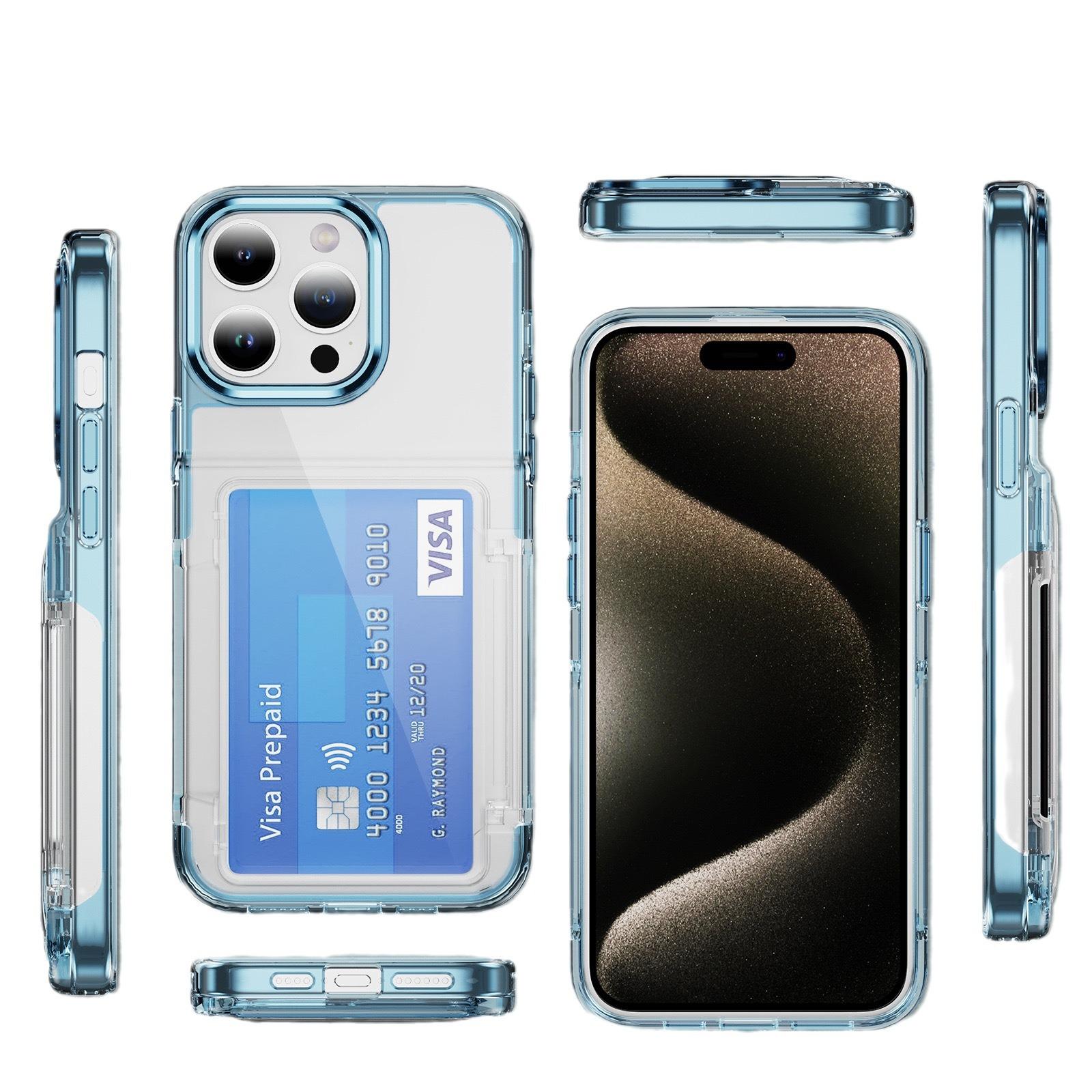 

Applicable To IPhone15 Card Bag Mobile Phone Case 16Pro Junfan Card Bag 13 Crystal Transparent Scratch-proof Integrated Bracket X Anti-fall Case Apple 16Plus