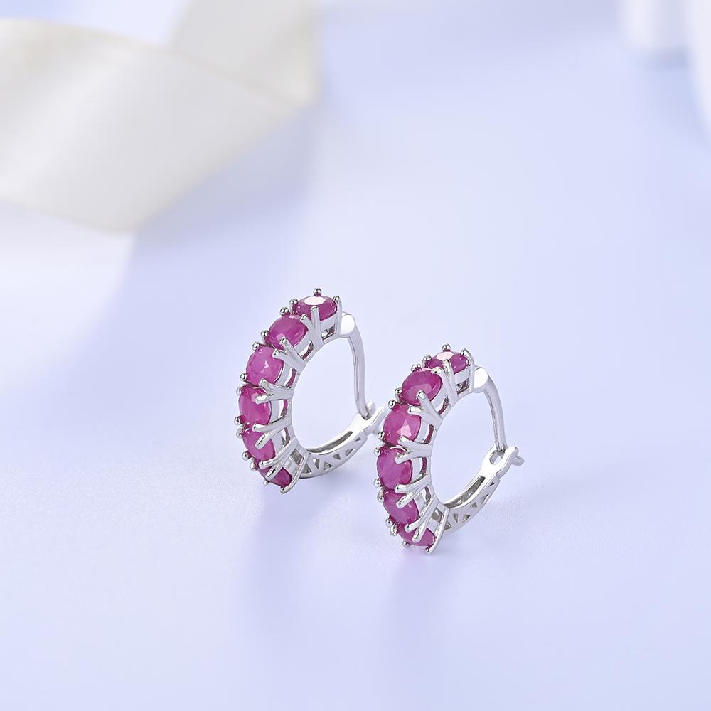 Boucles d'oreilles créoles élégantes en argent avec pierre de naissance de juillet en rubis naturel, bijoux précieux, cadeau pour femme, tenue de fête et de fête