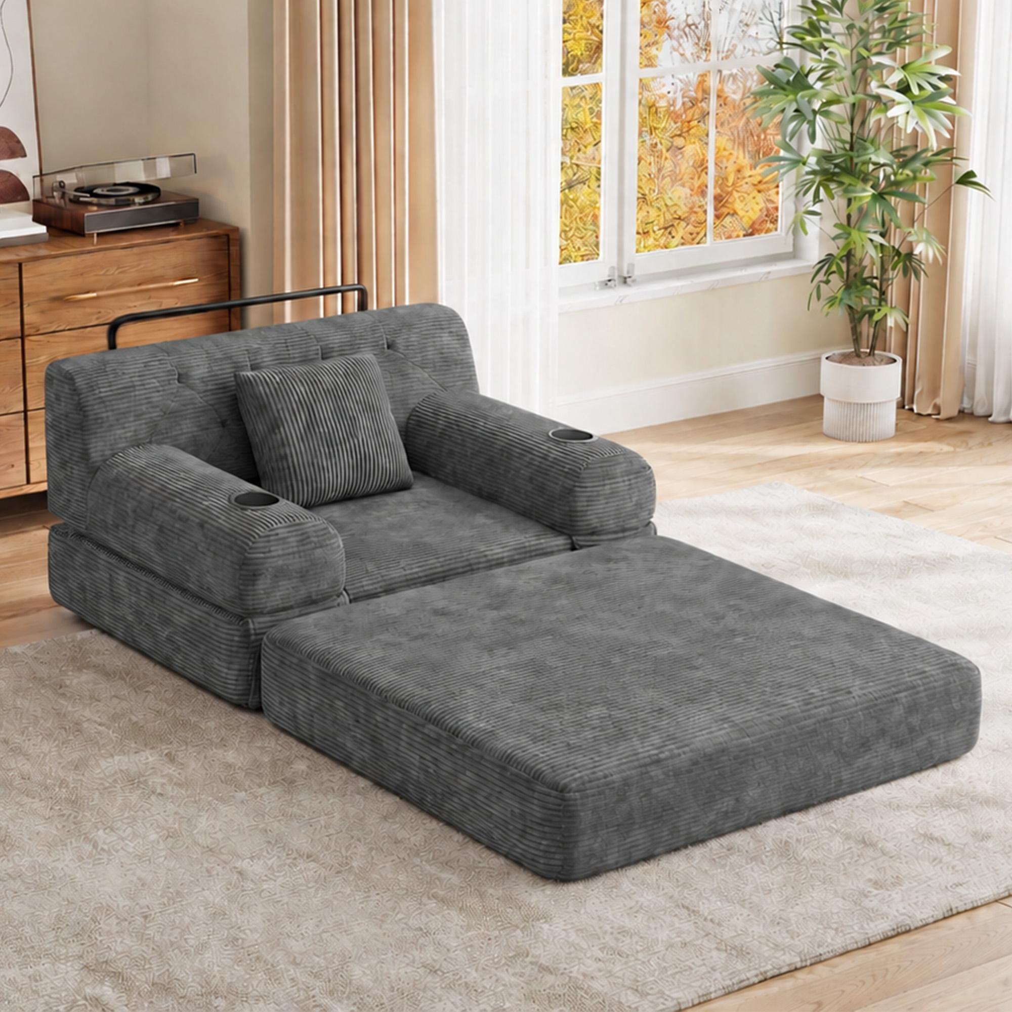 1-Seater Sofa Bed, Compressed Corduroy Sofa
