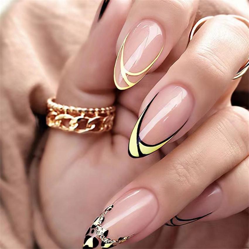 24Pcs Pink Matte French Leopard Square Coffin Press On Nails Artificial Acrylic Fake Nails For Women