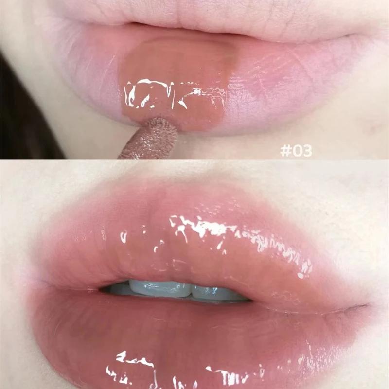 Punk Dark Brown Mirror Water Lip Gloss Red Lip Glaze Transparent Glass Lip Oil Waterproof Liquid Lipstick Clear Tint Makeup