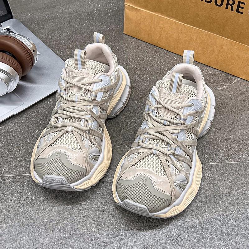 Trendy version of Paris new color straps platform dad shoes girl 2025 new leather mesh breathable versatile sports and leisure