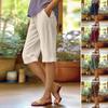 Women Shorts Elastic Mid-rise Straight Leg Knee-Length Pants with Pockets Solid Color Regular Style Shorts