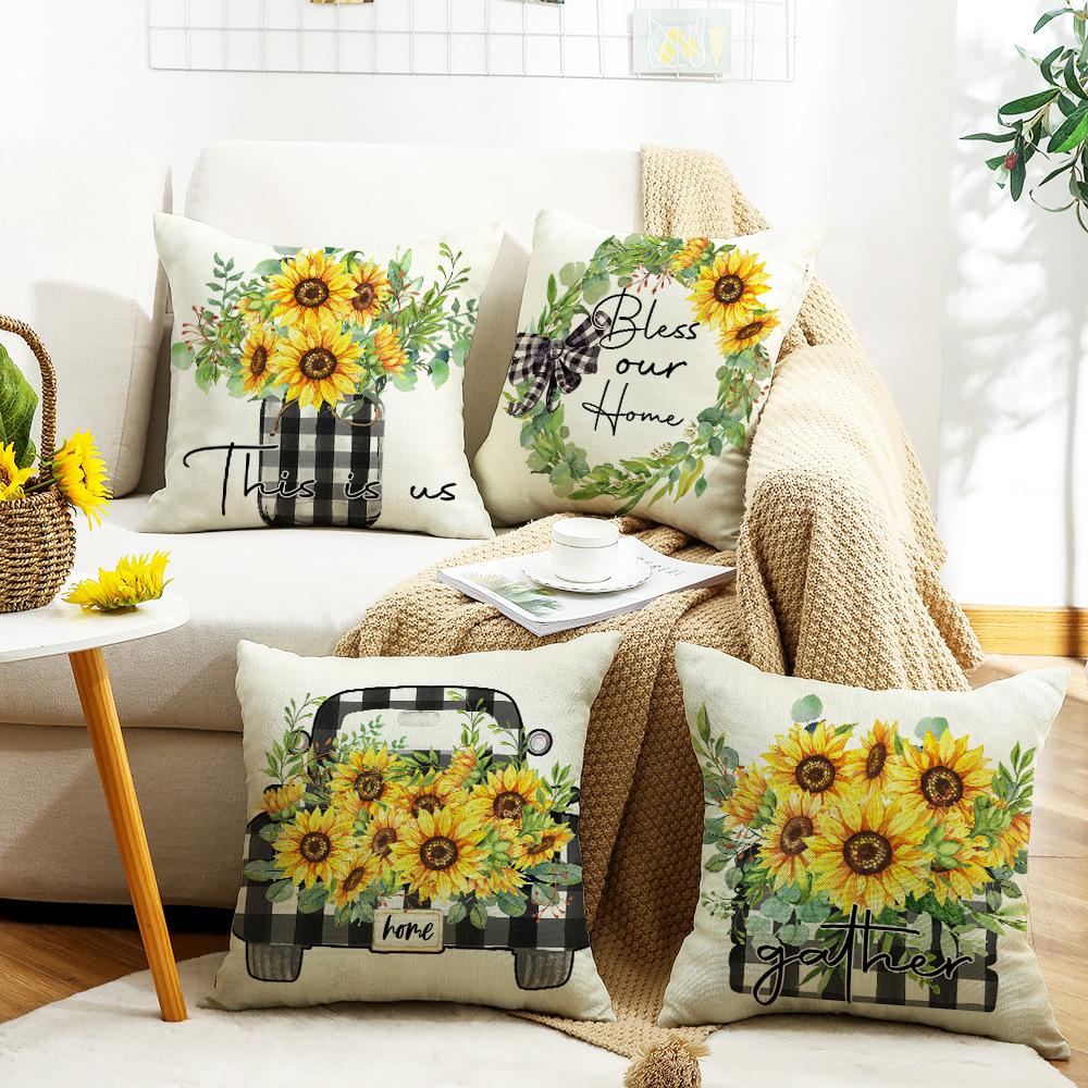 Summer Sunflower Print Pillow Cover Polyester Home Fabric Sofa Cushion Cover Bedroom Pillow