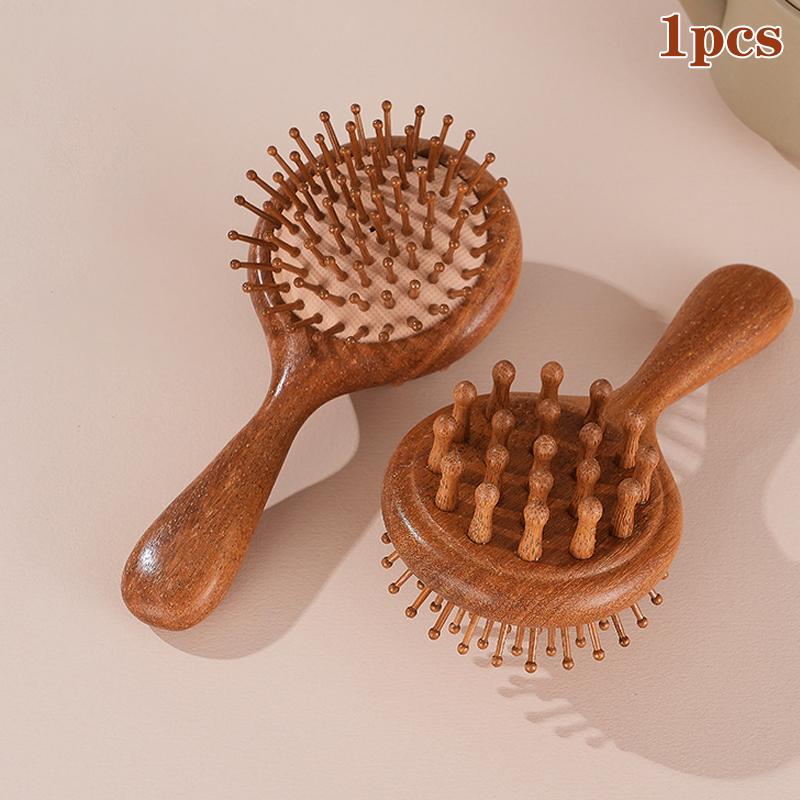 

Двусторонняя расческа Meridian для массажа кожи головы, уход за головой, круглая ручка из натурального сандалового дерева, выскабливание, массажер для тела