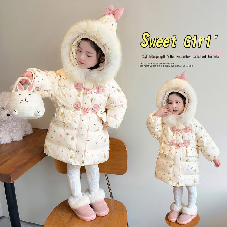 2025 Winter Girls' Long Down Jacket - Thick, Fashionable, and Stylish for Toddlers and Girls