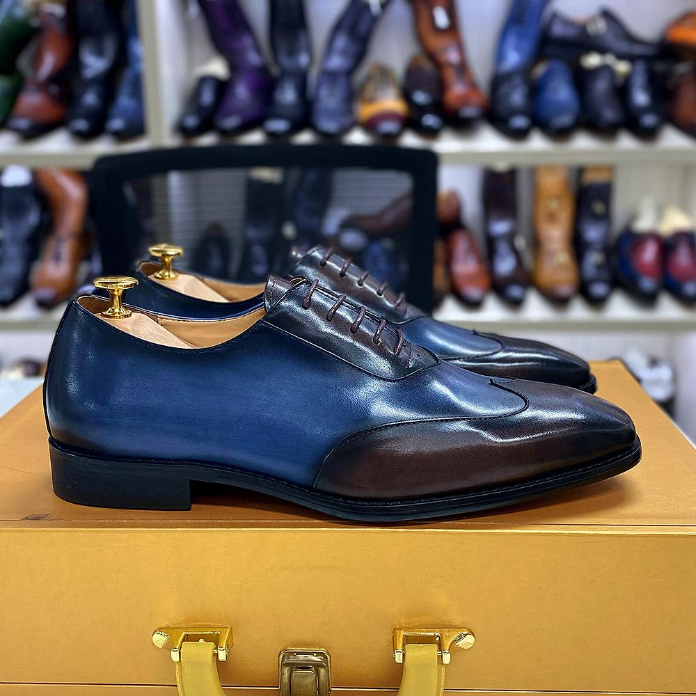 Fashion Mens Dress Shoes Lace-up Classic Style Wingtip Oxford Shoes for Men Luxury Cow Leather Handmade Business Designer Wedding Shoes