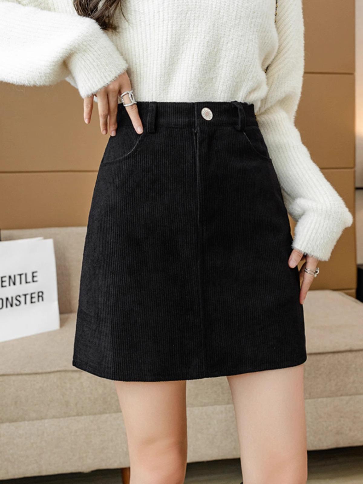 

Юбка-трапеция из вельвета с высокой талией — женская коллекция осень/зима 2023 г. (Корейский стиль, цвет кофе) Medium