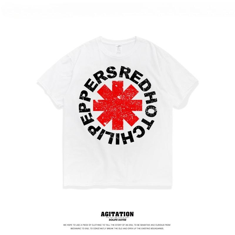 

Loose Casual American New Cotton Short-sleeved Round Neck Rock T-shirt Bottoming Shirt Summer Men s Red Pepper Band RHCP 4XL