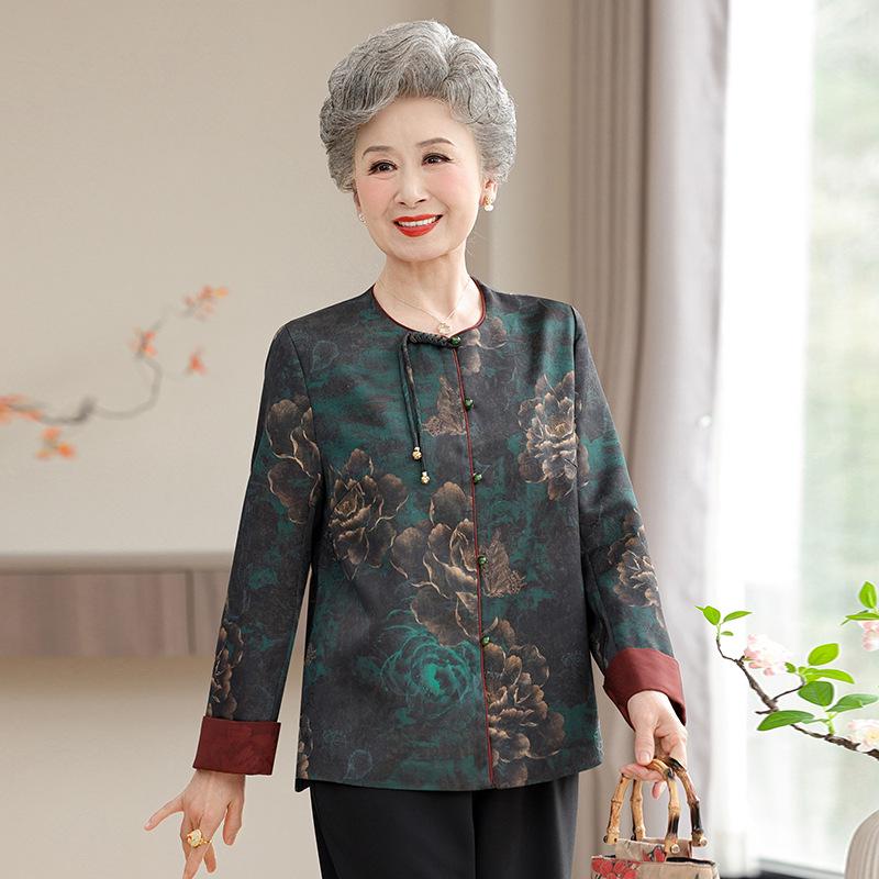 Spring & Autumn Chinese Style Jacket for Middle-Aged Women: Lightweight, Trendy Suit Top for Moms & Grandmas