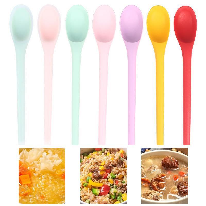 Silicone Integrated Tableware Heat Resistant Kitchen Spoons Nonstick Kitchen Mixing Flatware Kitchenware Soup Spoon Dining Bar