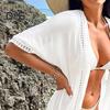 Lady Beach Coverup Hollow Out Vacation Shirt Sunscreen Anti-UV Quick-Drying Bikini Swimsuit Solid Color Loose Pool Clothes