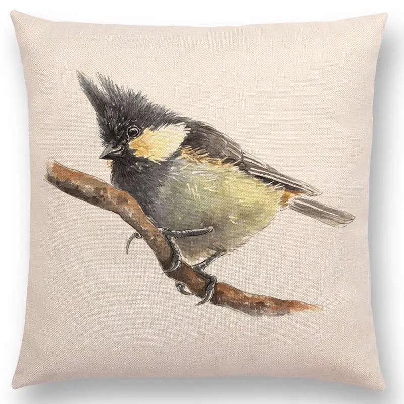 Newest Birds Painting Cushion Cover Robin Titmouse Toucan Fairy Sparrow Firecrest Cardinal Bullfinch
