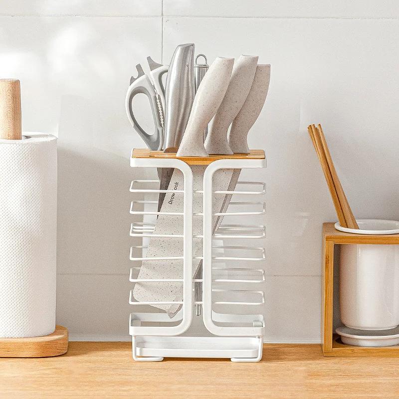 Kitchen Knife Holder Stainless Steel Mesh Metal Utility Paring Cleaver Knife Block Organizer Multipurpose Knife Rack Accessories белый
