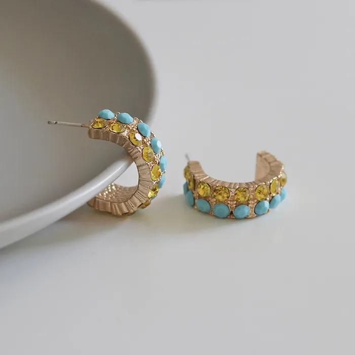 _ee40 Turquoise Vintage Hoop Earrings