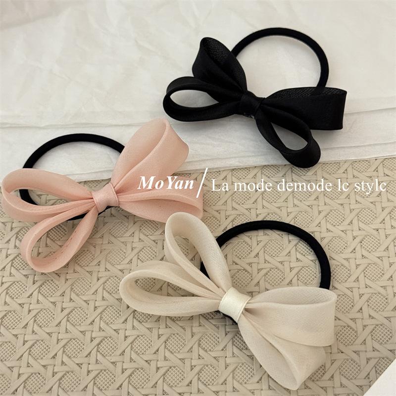 Korean mesh three-dimensional bow hair rope sweet girl headband rubber band double ponytail hair band on the back of the head