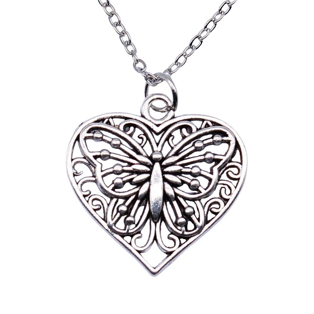 Ornate Angel With Heart Pendant Necklace Spiritual Faith Jewelry 40cm Short Chain