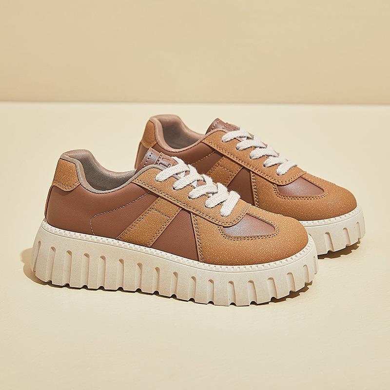 Casual Chunky Platform Sneakers dla kobiet Antypoślizgowe buty do chodzenia ze skóry PU Damskie wygodne sznurowane buty do biegania Oddychające buty do pracy Tenisówki