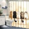 Cute Furry Cat And Paw Print Shower Curtain Set With 12 Hooks 180x180cm Waterproof Bathroom Decor