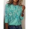Spring and Autumn Round Neck 3D Leaf  Printed Top Fashionable Casual Long Sleeved Women's T-shirts