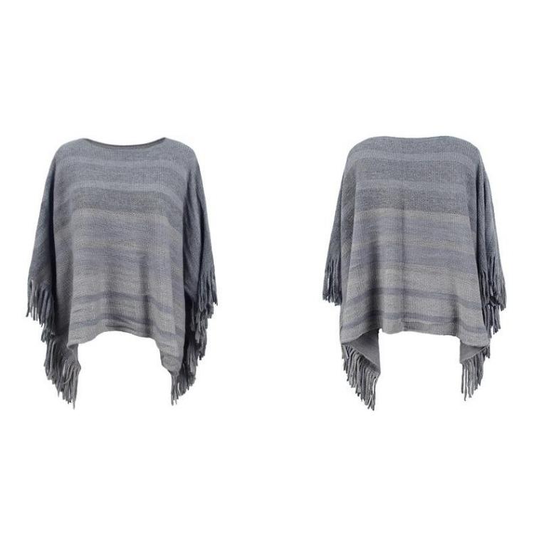 Women Autumn Winter Loose Knitwear Sweater O Neck Bat Sleeve Stripe Cardigan Cross Border Cloak