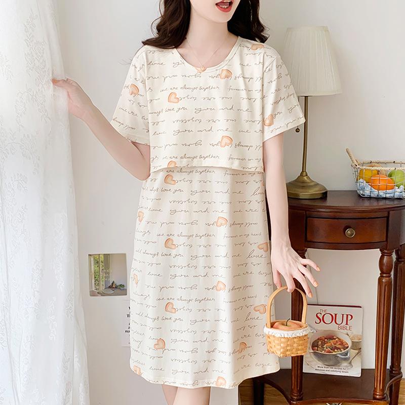 Cotton Nightgown for Pregnant Women: Short Sleeve Postpartum Breastfeeding Dress