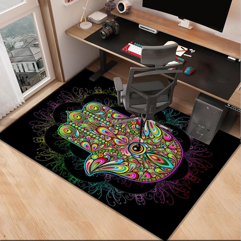Colorful Hamsa Mandala Pattern Office Rug Chair Mat, Entryway Carpet, Suitable for Front Door, Bedroom, Living Room, Desk, Holiday Gift